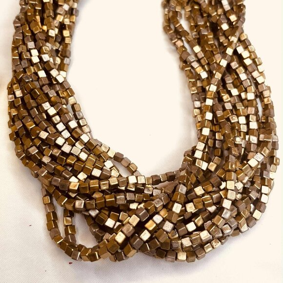 Vintage Multi Strand Metallic Cube Bead Necklace Gold Tone 46–51 cm - Picture 11 of 16